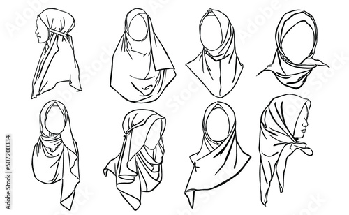 line art fashion hijab women