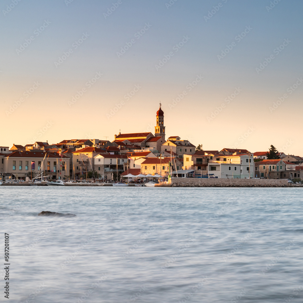 Fototapeta premium Old town Betina in Croatia at the sunset