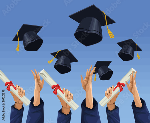 graduates celebrating with hats