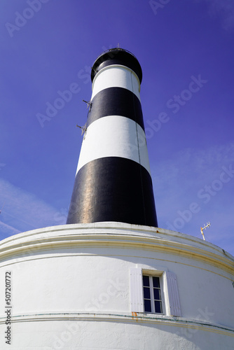 Phare de Chassiron in Island D'Oleron in French Charente with striped lighthouse in France