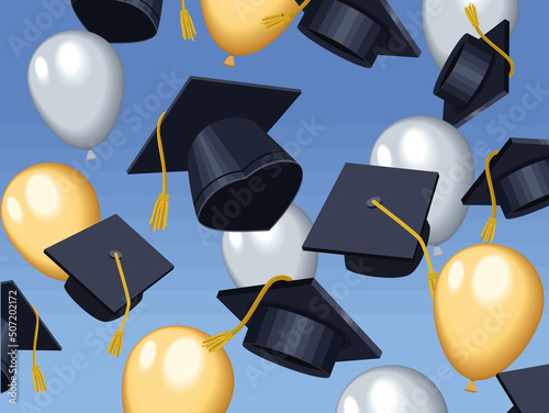 graduation hats and balloons