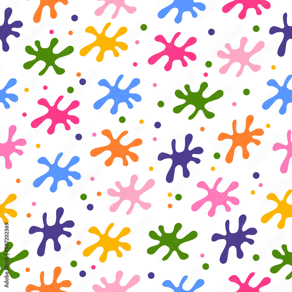 seamless pattern with colorful splatter illustration with dot on white background. hand drawn vector. green, purple, pink, blue, orange and yellow colors. wallpaper, wrapping paper and gift, fabric. seamless pattern with colorful splatter illustration with dot on white background. hand drawn vector. green, purple, pink, blue, orange and yellow colors. wallpaper, wrapping paper and gift, fabric.
