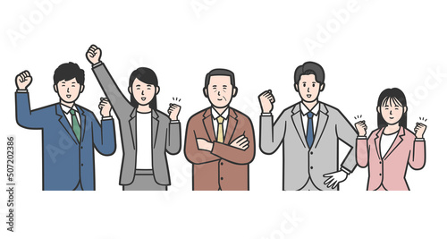 5人のやる気あふれるビジネスチーム　上半身1
