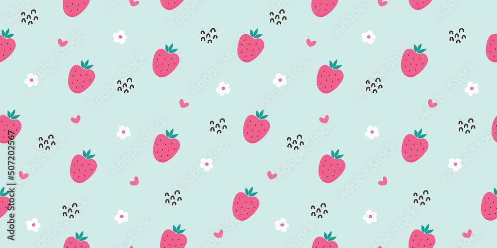 Cute seamless pattern with hand drawn strawberries