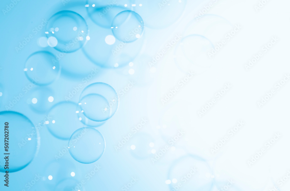 Abstract Beautiful Transparent Blue Soap Bubbles with A White Space. Soap Sud Bubbles Water	
