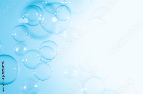 Abstract Beautiful Transparent Blue Soap Bubbles with A White Space. Soap Sud Bubbles Water 