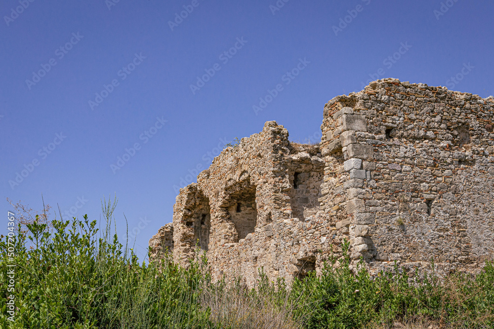 Remains of buildings, the ruins of Devlet Agora in Side, Turkey