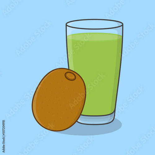 Kiwi Juice With Fruit In Glass Cartoon Vector Illustration. Kiwi Juice Flat Icon Outline