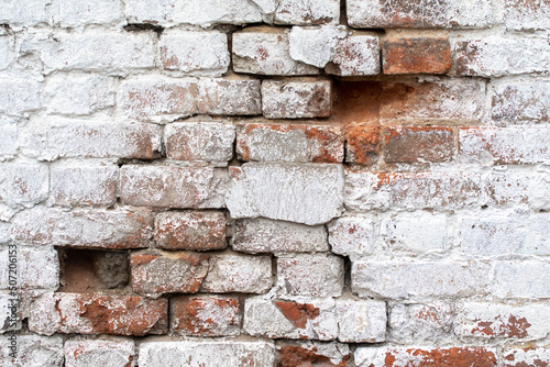 old brick wall painted with white paint