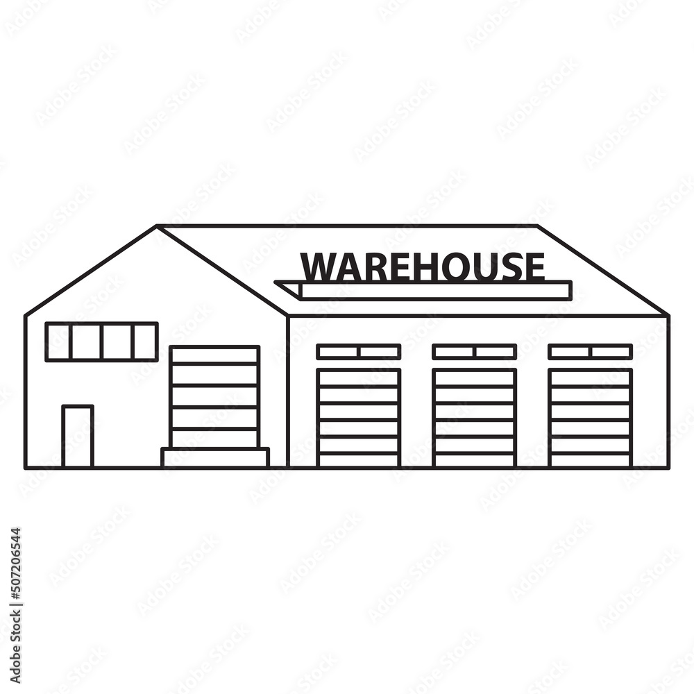 Warehouse hand drawn building.Vector illustration black ink.Storage unit.Isolated on a white background. Warehouse hand drawn building.Vector illustration black ink.Storage unit.Isolated on a white background.