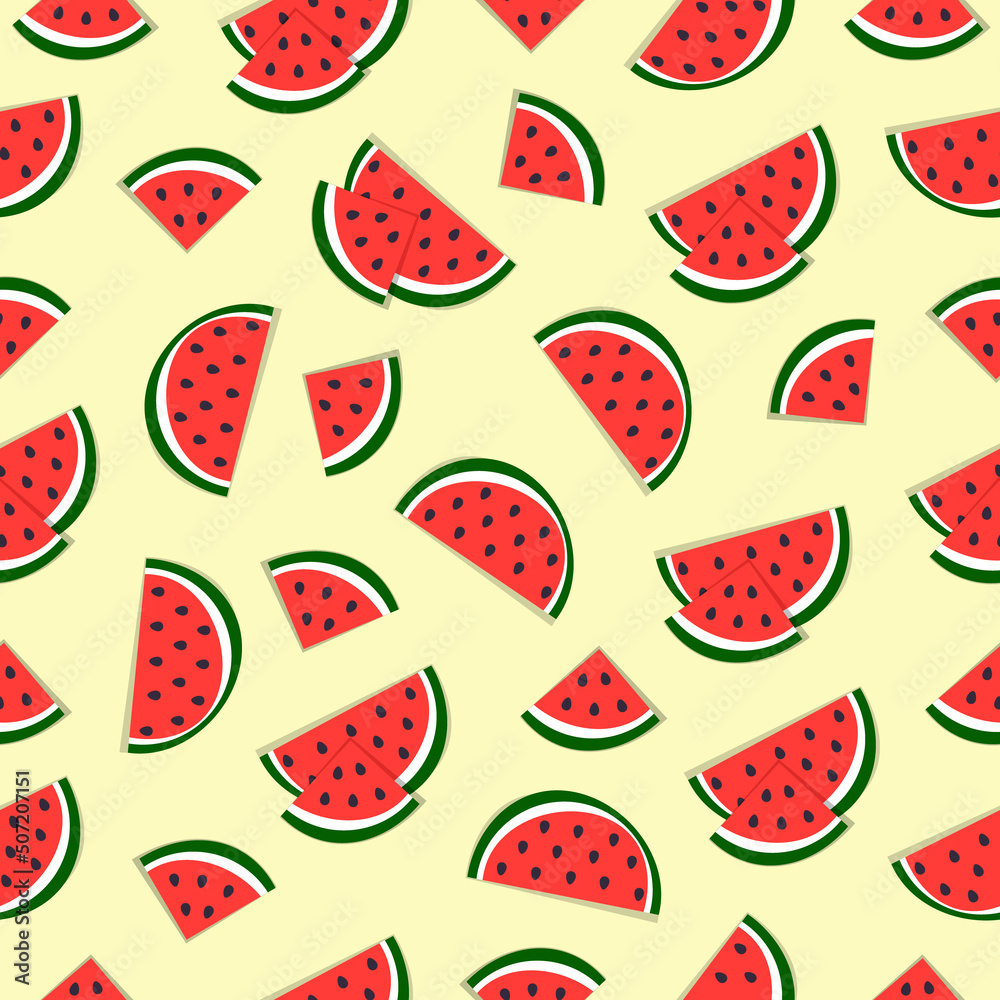 Watermelon slices seamless pattern on a light yellow background Watermelon slices seamless pattern on a light yellow background