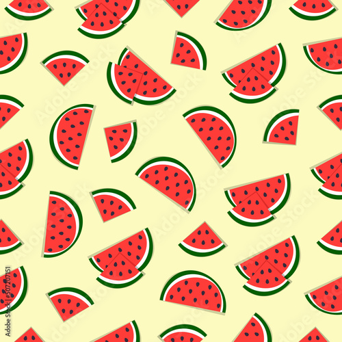 Watermelon slices seamless pattern on a light yellow background