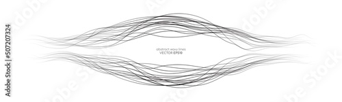Abstract wavy dynamic black lines curve banner with space for text isolated on white background in concept technology, neural network, neurology, science, music.