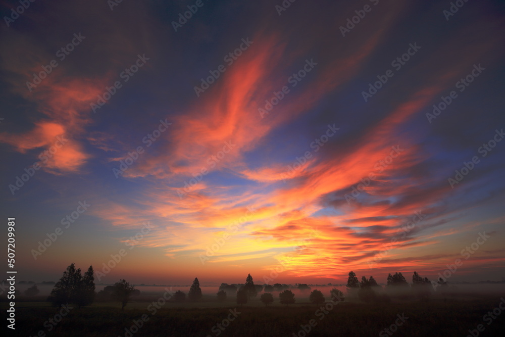 Obraz premium 朝日に染まるオレンジ色の雲