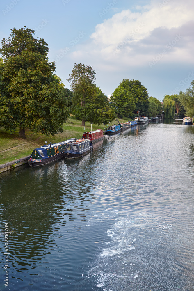 A narrowboats on the river Cam. Cambridge. Cambridgeshire. United Kingdom