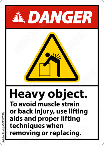 Danger Heavy Object Use Lifting Aids Label On White Background