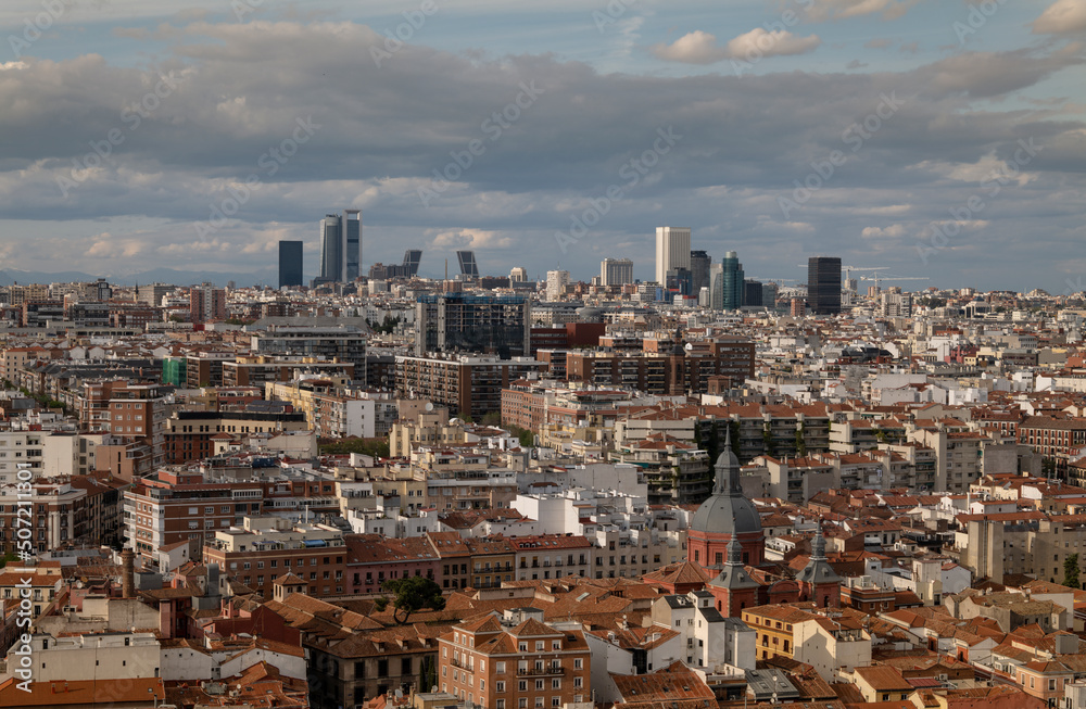 City skyline of Madrid, Spain, against sky
