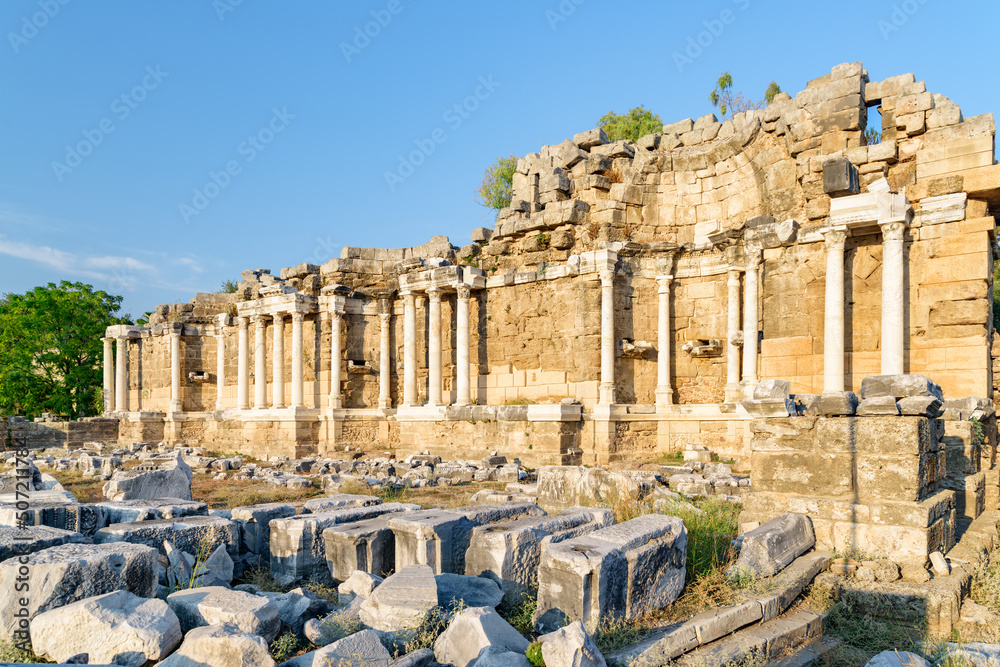 Awesome view of the Nymphaeum in Side, Turkey
