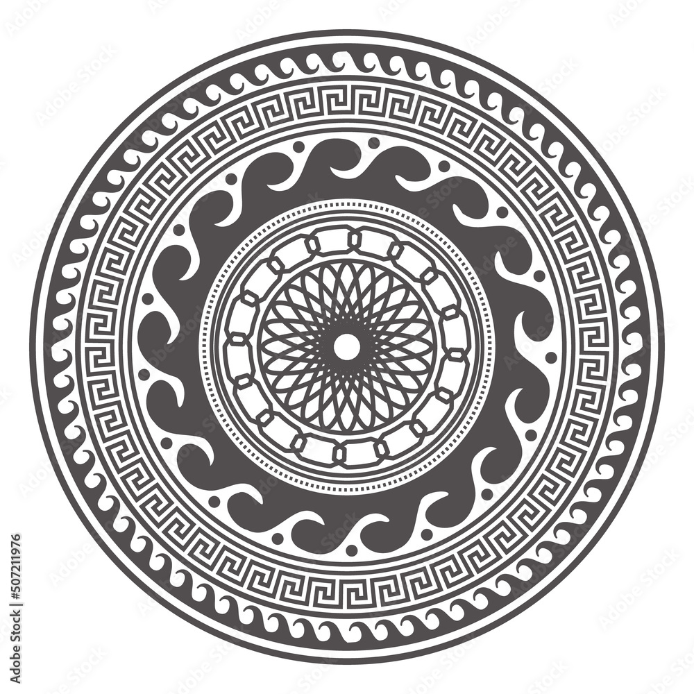 Round meander borders. Circle greek mandala design. Decoration elements patterns. Vector illustration isolated on white background