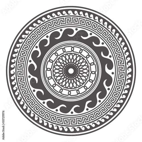 Round meander borders. Circle greek mandala design. Decoration elements patterns. Vector illustration isolated on white background