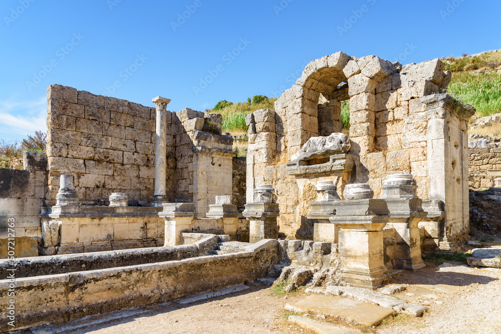 Scenic ruins of the nymphaeum (nymphaion) in Perge (Perga)