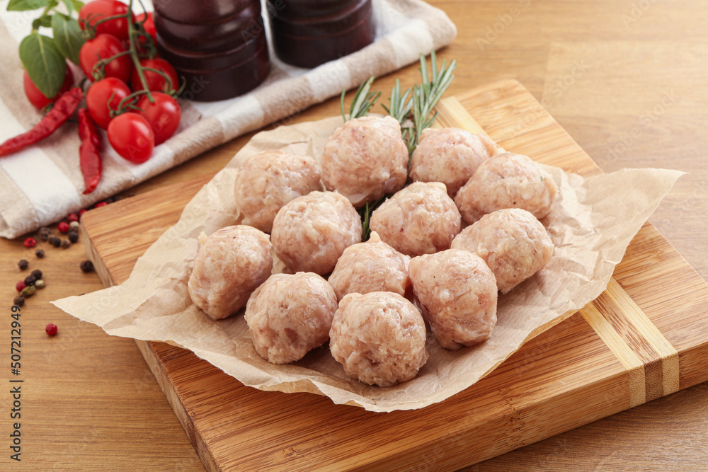 Raw chicken meatballs for cooking Raw chicken meatballs for cooking