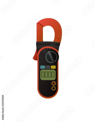 Tongs instrument for measuring current power. Tools for electrician. Repair of radio electronic and microprocessor equipment. Spare parts components and service. Isolated on white.  Vector