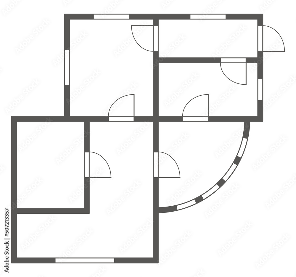 Apartment architectural plan. Black and white isolated condominium or