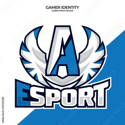 Eagle wing esport logo letter A design template, bird esport logo illustration, initial esport logo.