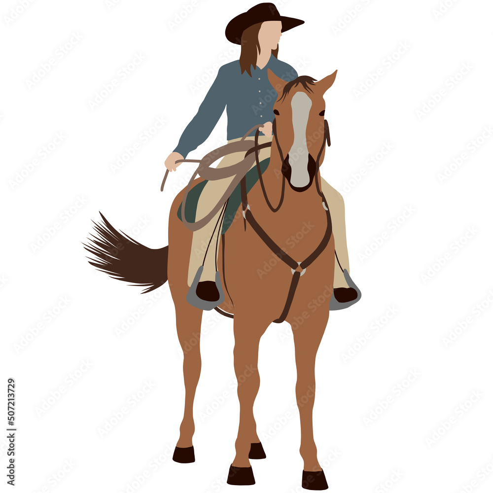Cowboy girl in a hat sits on a horse