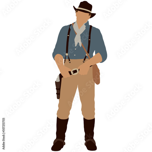 Cowboy in a hat, shirt, pants and cowboy boots