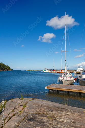 Leisure boats at a jetty in a lake