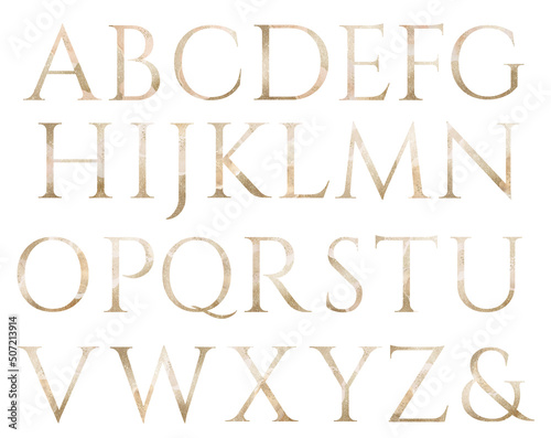 Pastel light Golden capital letters isolated illustration, glitter holiday design element © katrinshine
