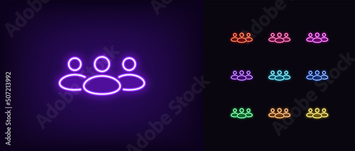 Outline neon community icon. Glowing neon team work and collaboration, social group pictogram. Business club and community