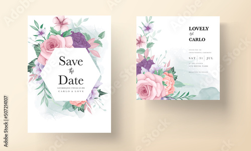 beautiful flower hand drawing wedding invitation template