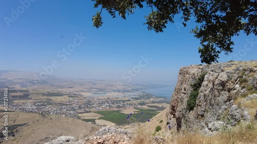 Outlook from the Arbel mountain over the sea of galilee