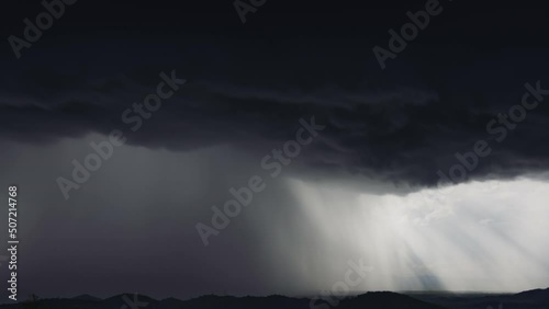 Time lapse video 4k, Nature environment Dark sky Big clouds Black moving storm clouds Thunderstorms on the horizon Time lapse Giant storms Fast moving Movie time Pang Puay Mea Moh, Lampang Thailand.