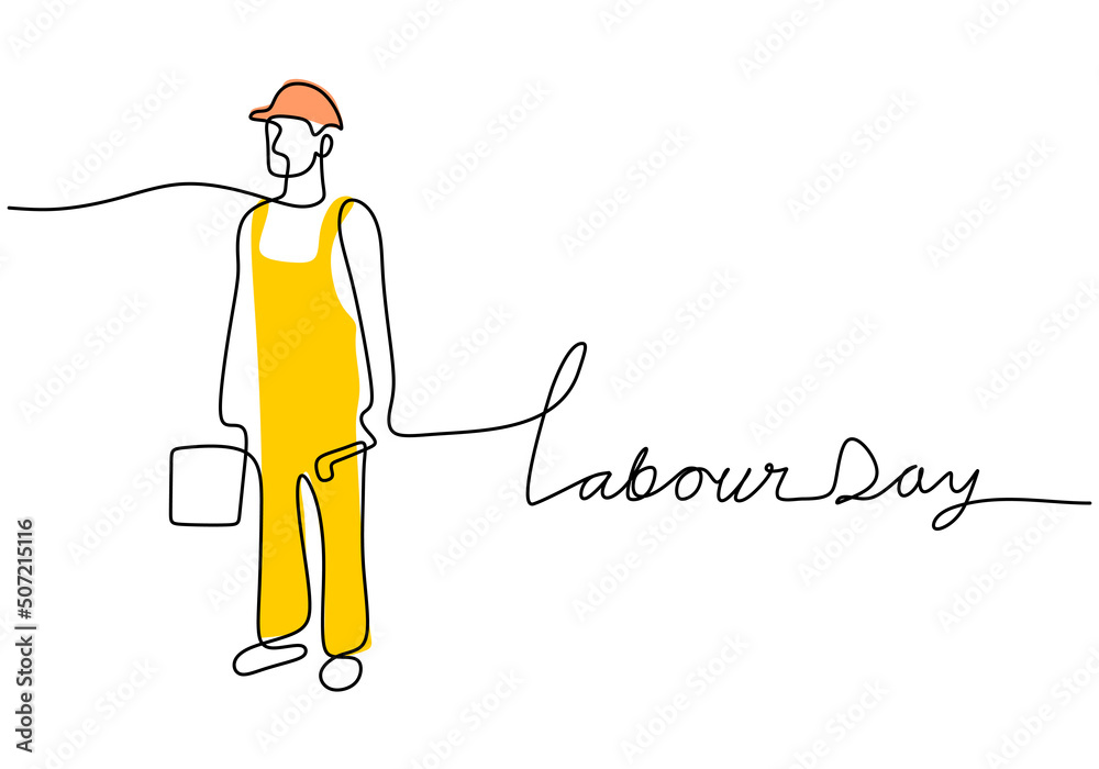 Naklejka premium One continuous single line of worker for labor day isolated on white background.