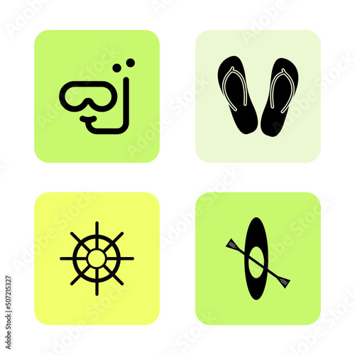 4 colored background summer icons: slippers, underwater, ship, boat