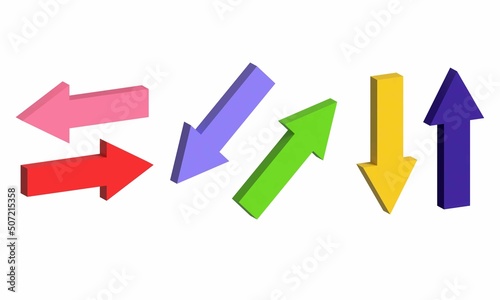 3D arrows icon. Set of colorful arrows on white background.