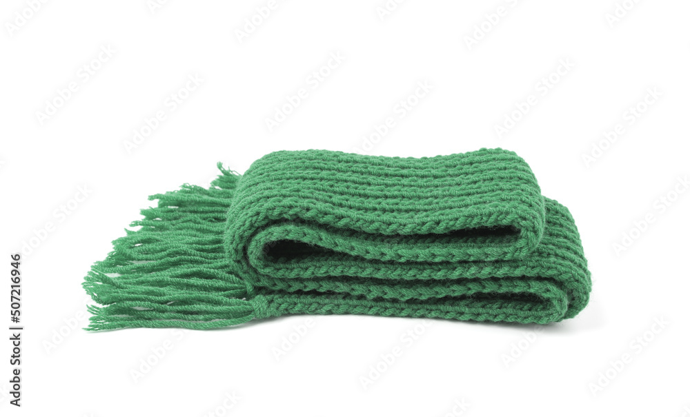 Fototapeta premium Green warm scarf on a white background