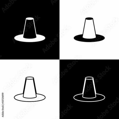 Set Traditional korean hat icon isolated on black and white background. Vector