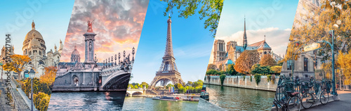 Paris City's famous landmarks collage