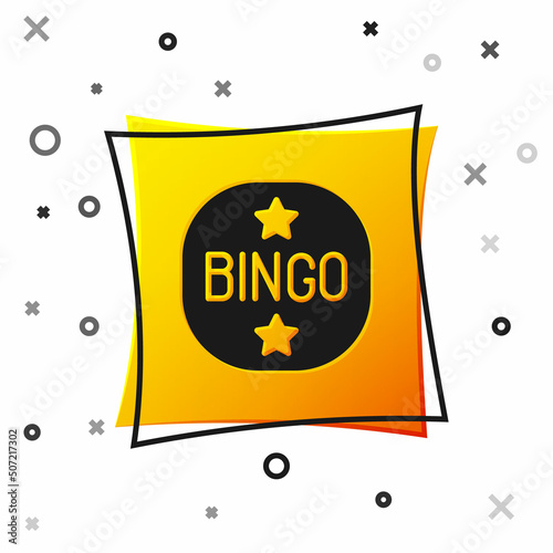 Black Bingo icon isolated on white background. Lottery tickets for american bingo game. Yellow square button. Vector