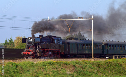 Steam touristic train of SSN from museum rides through Nieuwerkerk aan den IJssel
