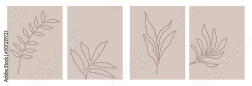 Wallpaper Mural Collection of modern simple abstractions: sketch of plant leaves on a colored background Torontodigital.ca