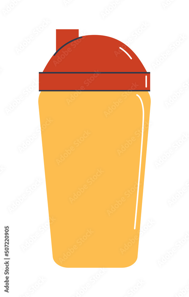Plastic shaker bottle for liquids or protein shakes. Drink container. Flat illustration. Eps10