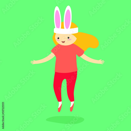 Girl in a bunny mask jumping