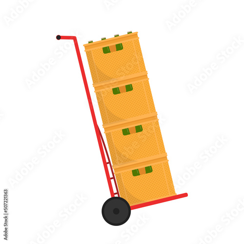 Crate vector. free space for text. wallpaper. Bottle in crate. cart vector. Crate beer on cart.
