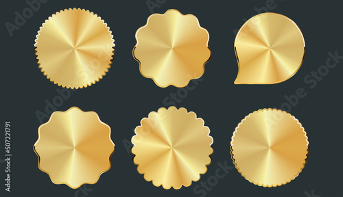 Collection of different shapes golden  badges stickers and tags 
